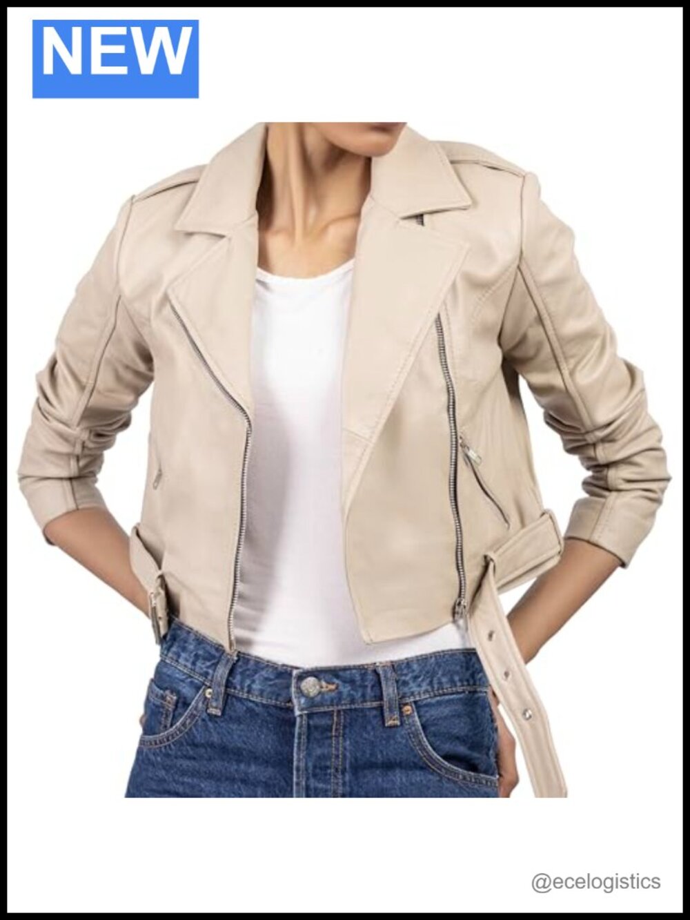 Cropped Leather Moto Jacket Womens Asymmetric Zip Biker Short Coat with Belt